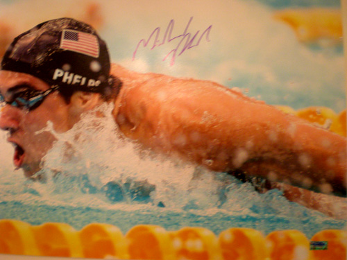 MICHAEL PHELPS SIGNED 16x20 PHOTO SUMMER 2008 OLYMPICS