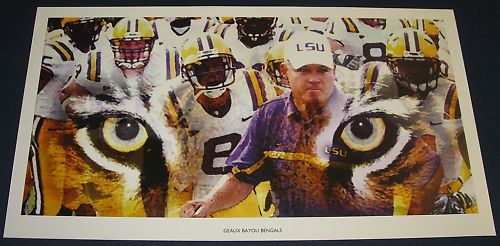 LSU TIGERS GEAUX TIGERS 12 X 24 POSTER  LES MILES NCAA