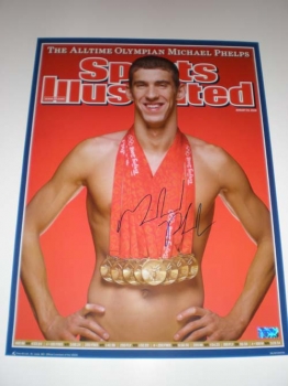 MICHAEL PHELPS SIGNED 18x24 OLYMPIC PHOTO S.I. COVER